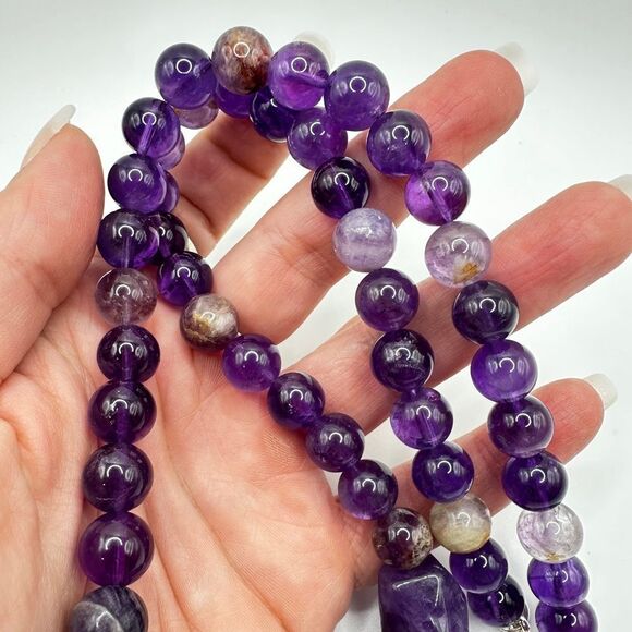 22" of ALL types of Amethyst beads, massive heart pendant necklace, 925 clasp! - Picture 4 of 15